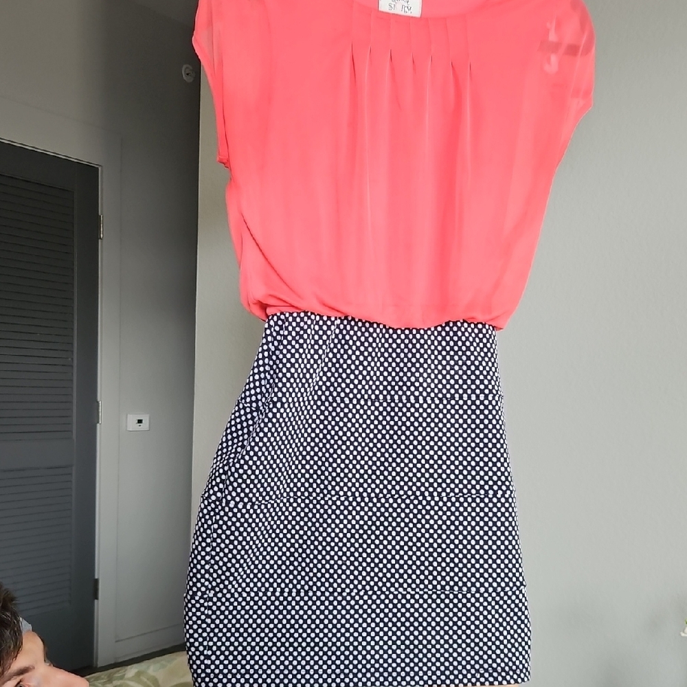 Elegant Pink and Black Polka Dot Dress